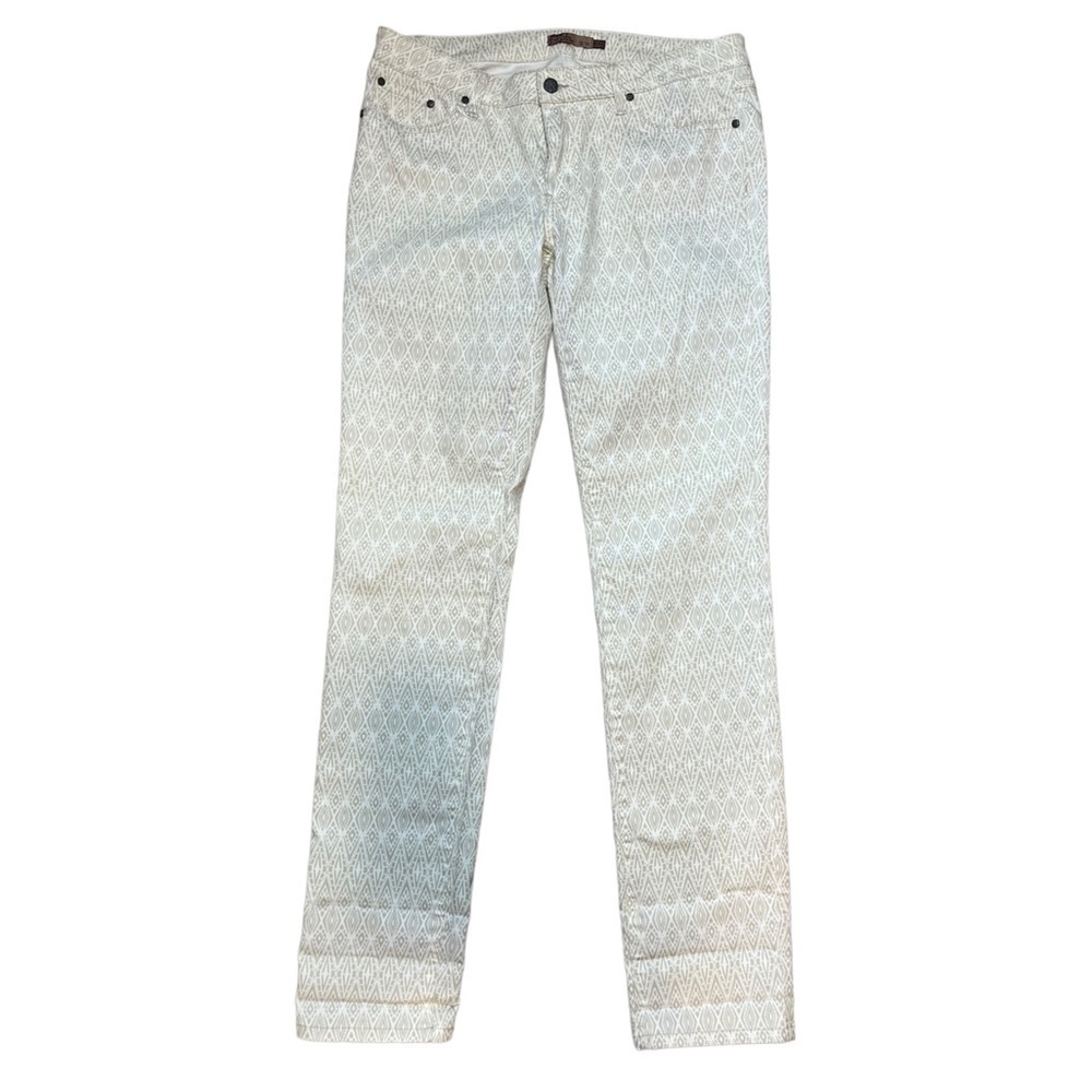 Prana White Tan Stone Diamond Print Kara Skinny Jeans Pants Womens 12/31 Organic